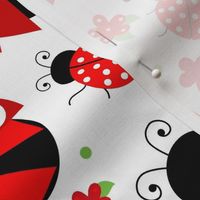 Large Scale Ladybugs and Red Flowers