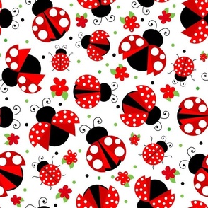 Large Scale Ladybugs and Red Flowers