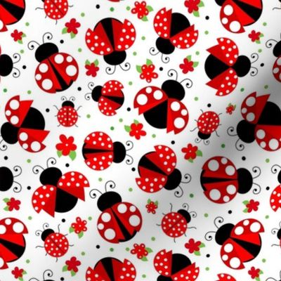 Medium Scale Ladybugs and Red Flowers