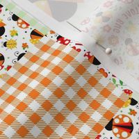 Smaller Scale Patchwork 3" Squares Love Bug Ladybugs in Red Orange Yellow for Cheater Quilt or Blanket