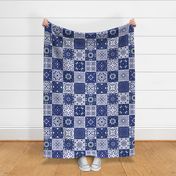 Bigger Scale Patchwork 6" Squares Medallion Floral Pantone Very Peri Navy and White Periwinkle Lavender Purple
