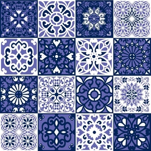 Bigger Scale Patchwork 6" Squares Medallion Floral Pantone Very Peri Navy and White Periwinkle Lavender Purple