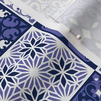 Smaller Scale Patchwork 3" Squares Medallion Floral Pantone Very Peri Navy and White Periwinkle Lavender Purple