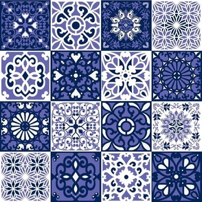 Smaller Scale Patchwork 3" Squares Medallion Floral Pantone Very Peri Navy and White Periwinkle Lavender Purple