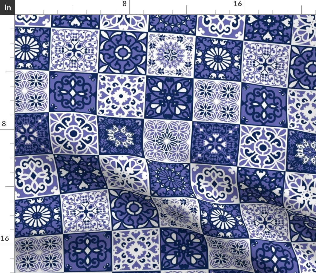 Smaller Scale Patchwork 3" Squares Medallion Floral Pantone Very Peri Navy and White Periwinkle Lavender Purple