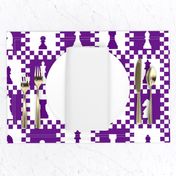 Large Scale Chess Chessmen Game Pieces on Checkerboard in Purple and White