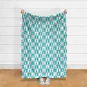 Large Scale Chess Chessmen Game Pieces on Checkerboard in Turquoise and White