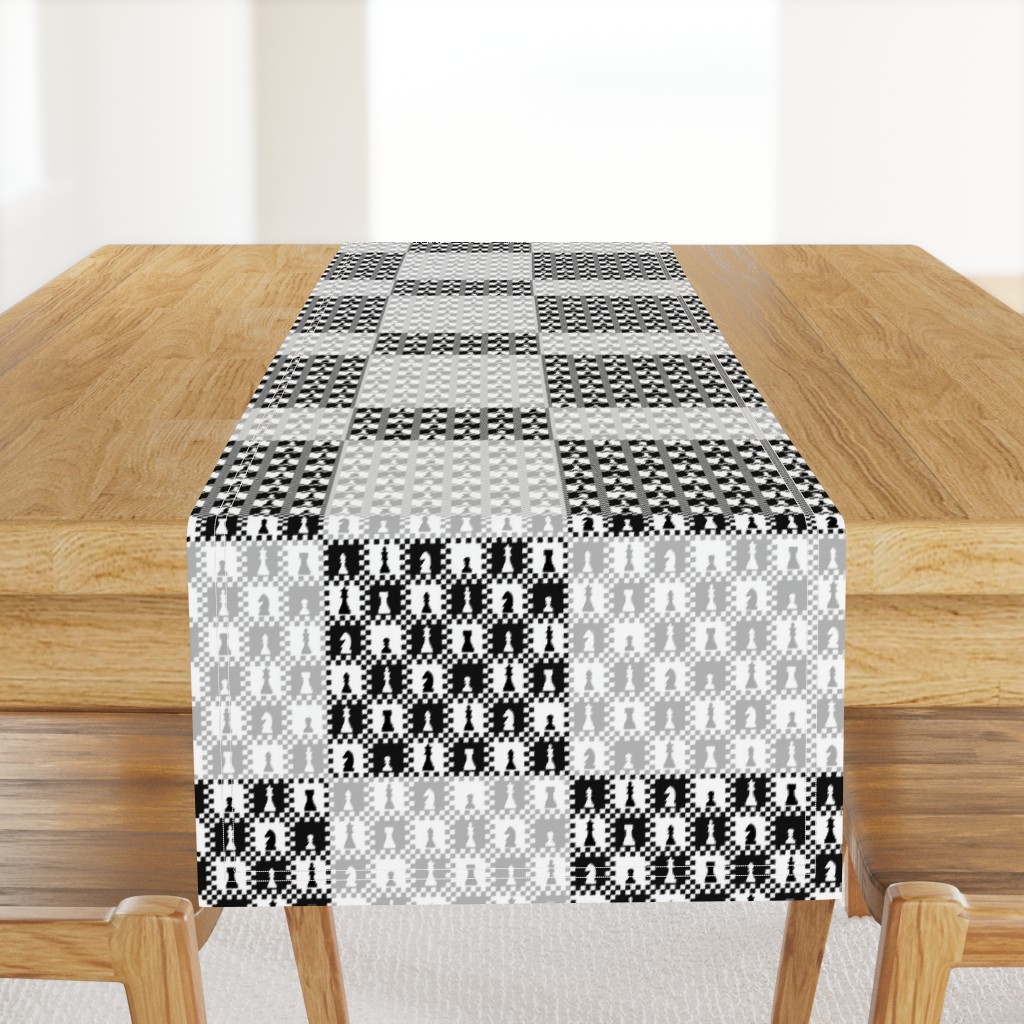 Bigger Scale Patchwork 6" Squares Chess Chessmen Game Pieces on Black Grey White Checkerboard 
