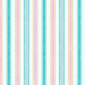 Small Scale French Ticking Stripes Vertical Pinstripes Coordinate for Pastel Sea Creatures Ocean Life Fish Pink Aqua Gold