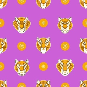 Heads of Tigers on a violet background