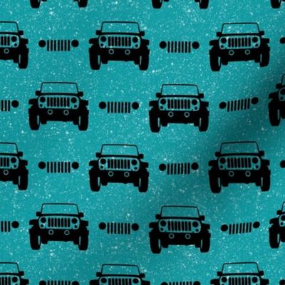 Medium Scale All Terrain Vehicle Off Roading Jeep Grill in Black and Turquoise
