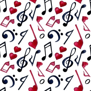 Large Scale Black and Red Heart Music Notes Treble Clefs