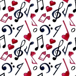 Medium Scale Black and Red Heart Music Notes Treble Clefs