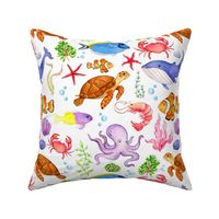 Large Scale Under the Sea Colorful Ocean Creatures on White 