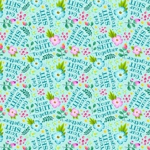 Small Scale Get Your Shit Together Sarcastic Sweary Adult Humor Pink and Blue Watercolor Floral