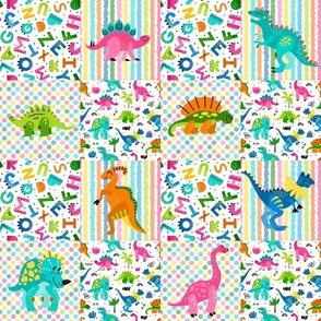 Bigger Scale Patchwork 6" Squares Colorful Dinosaur World for Blanket or Cheater Quilt