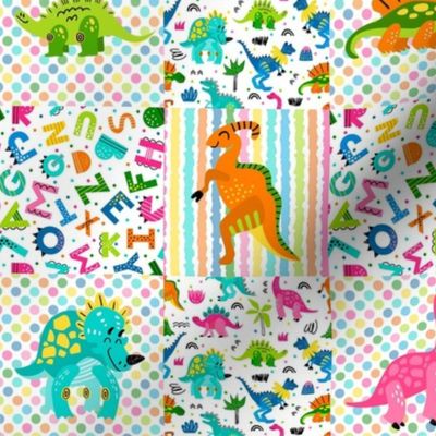Smaller Scale Patchwork 3" Squares Colorful Dinosaur World for Blanket or Cheater Quilt