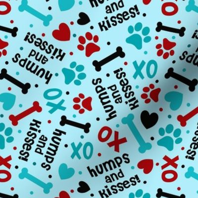 Medium Scale Humps and Kisses! Funny Dog Paw Prints Bones XO Hearts