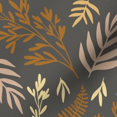 Ferns and Leaves on Dark Gray