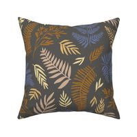 Ferns and Leaves on Dark Gray