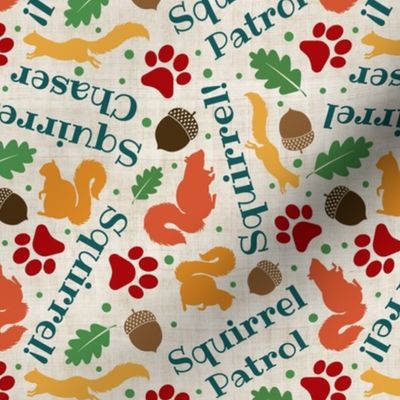 Medium Scale Squirrel Chaser Squirrel Patrol Funny Dogs Paw Prints Acorns on Tan