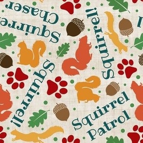 Medium Scale Squirrel Chaser Squirrel Patrol Funny Dogs Paw Prints Acorns on Tan