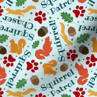 Medium Scale Squirrel Chaser Squirrel Patrol Funny Dogs Paw Prints Acorns on Blue