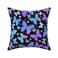 Large Scale Sparkling Butterflies and Hearts on Black