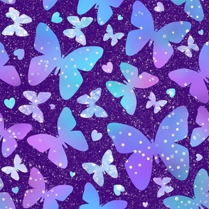Large Scale Sparkling Butterflies and Hearts on Purple Girly Y2K