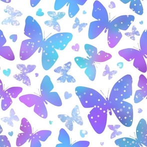 Large Scale Sparkling Butterflies and Hearts on White
