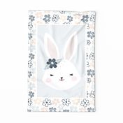 Large 27x18 Fat Quarter Panel Spring Baby Girl Bunny Neutral Soft Palette Nursery Wall Hanging or Lovey