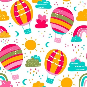 Large Scale Candy Color Hot Air Balloons Bright Color Nursery Sunshine Clouds Rainbows