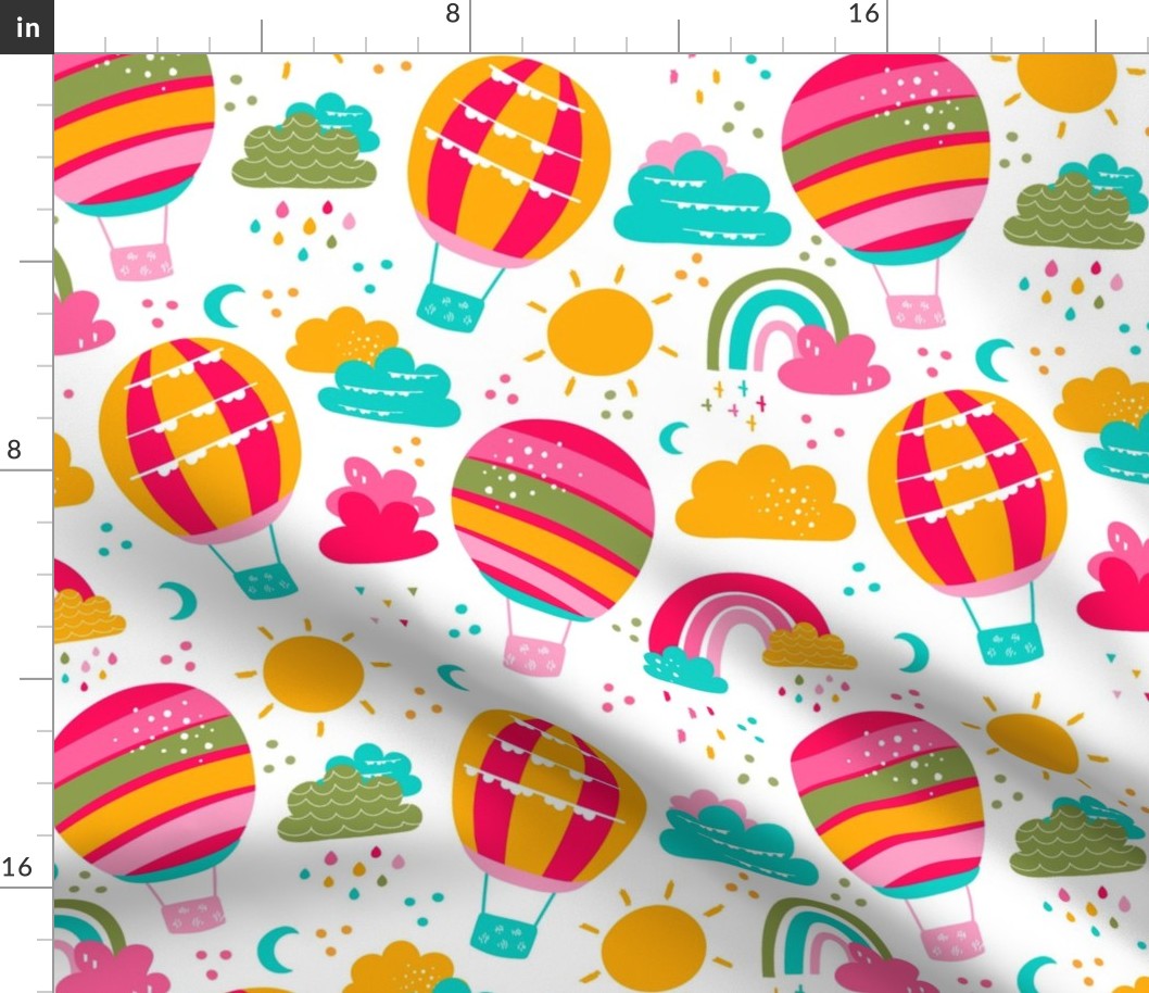 Large Scale Candy Color Hot Air Balloons Bright Color Nursery Sunshine Clouds Rainbows