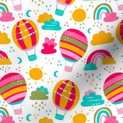 Medium Scale Candy Color Hot Air Balloons Bright Color Nursery Sunshine Clouds Rainbows