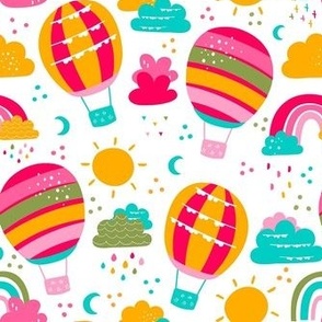 Medium Scale Candy Color Hot Air Balloons Bright Color Nursery Sunshine Clouds Rainbows