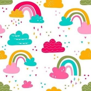 Medium Scale Candy Color Rainbows and Clouds Bright Colorful Nursery