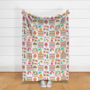 Bigger Scale Patchwork 6" Square Cheater Quilt Candy Color Rainbows Air Balloons Bright Colorful Nursery Blanket