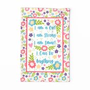 I Am A Girl Strong Smart I Can Do Anything Large 27x18 Fat Quarter Panel for Wall Hanging or Tea Towel