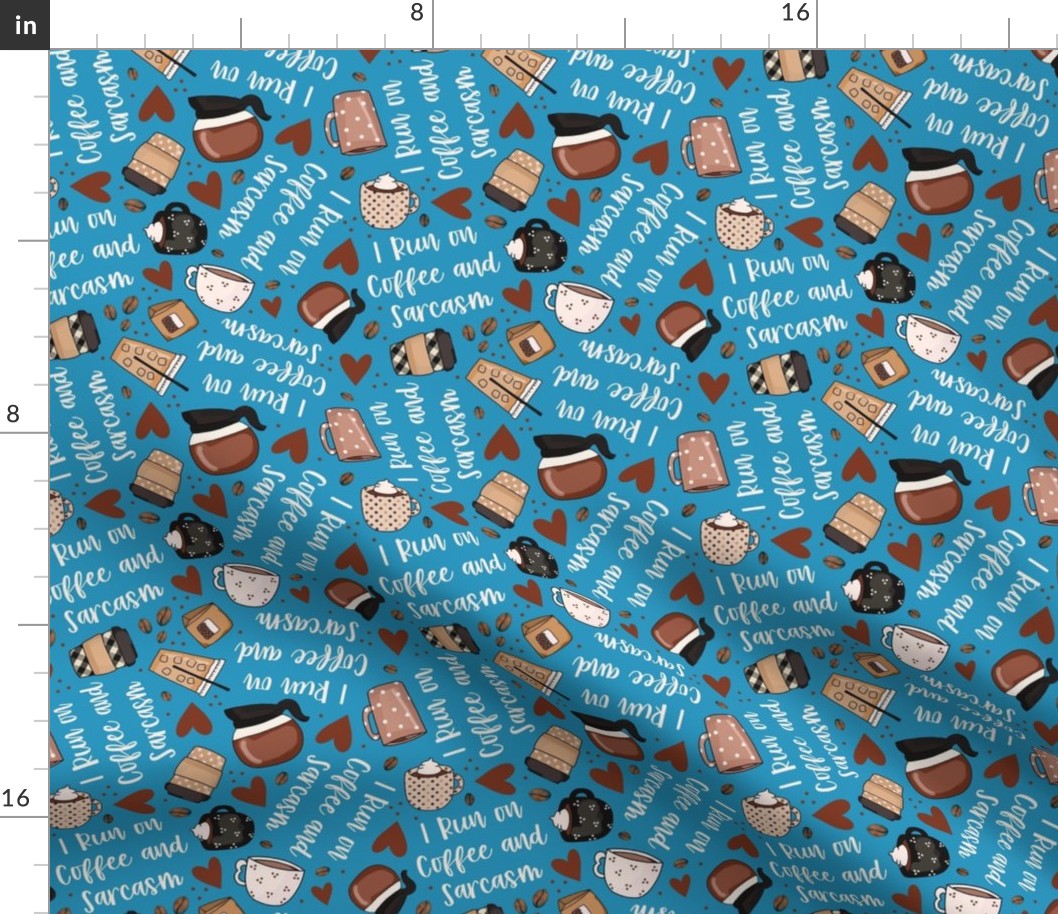 Medium Scale I Run on Coffee and Sarcasm Funny Coffee Lover on Blue