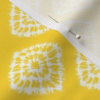 Smaller Scale Tie Dye Diamond Bursts White on Sunshine Yellow