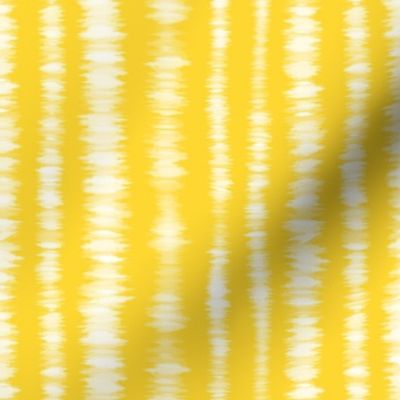 Bigger Scale Tie Dye Vertical Stripes White on Sunshine Yellow
