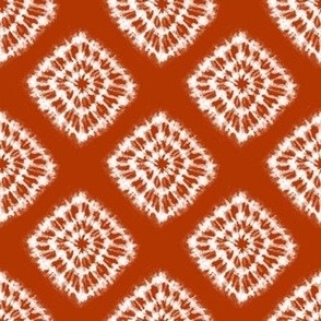 Smaller Scale Tie Dye Diamond Bursts White on Dark Terracotta Burnt Orange Brown