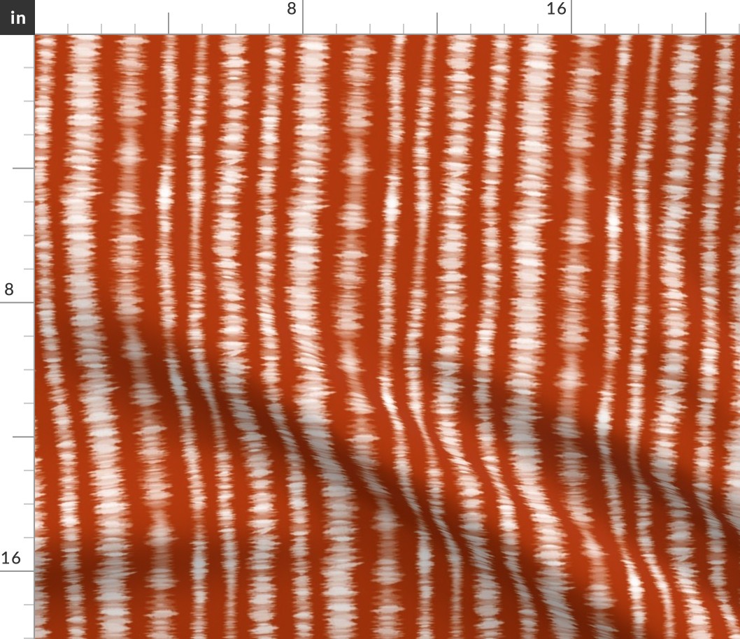 Bigger Scale Tie Dye Vertical Stripes White on Dark Terracotta Burnt Orange Brown
