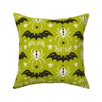 Night Creatures - Halloween Bats and Spiders Lime Green Ivory Large Scale