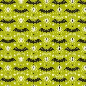 Night Creatures - Halloween Bats and Spiders Lime Green Ivory Small Scale