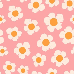 Pink daisy flower, daisy print fabric, summer flower fabric, abstract floral big scale