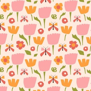 Pastel summer floral shapes, pink daisy cute flowers, simple flowers, retro flowers