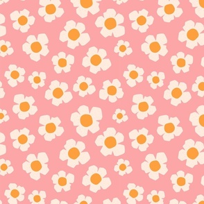 Pink daisy flower, daisy print fabric, summer flower fabric, abstract floral fabric