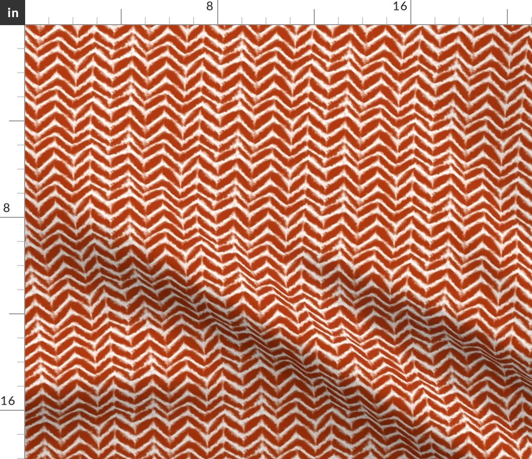 Smaller Scale Tie Dye Chevron Arrow Stripes White on Dark Terracotta Burnt Orange Brown