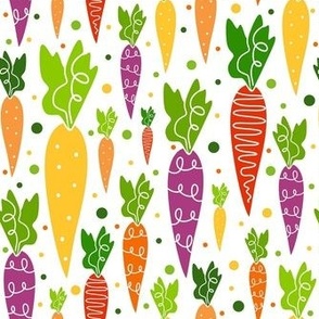 Medium Scale Colorful Carrots on White Spring Garden Easter